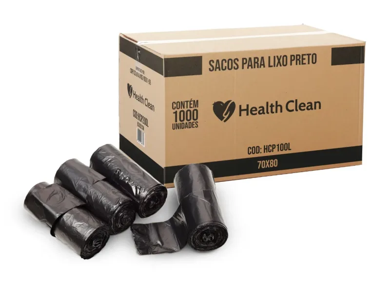 Saco Para Lixo Fino 100 L Preto (Caixa C/1000 Unds) - Health Clean