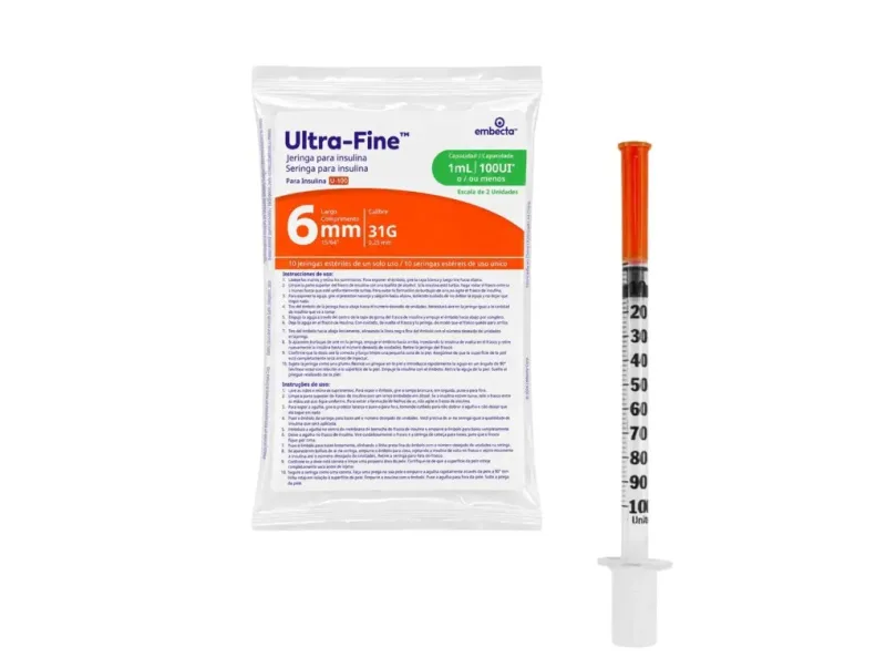 Seringa Para Insulina com Agulha 1ML 100UI 6MM X 0,25MM (PCT C/10 UND) - Embecta