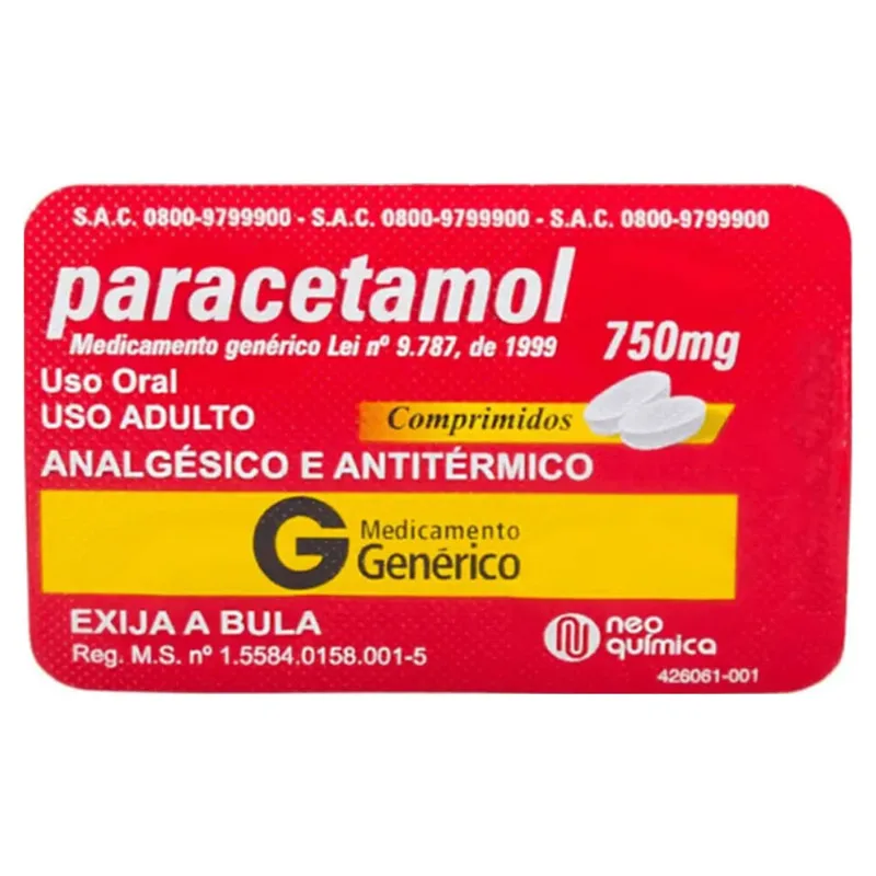 Paracetamol Neo Química 750mg Com 4 Comprimidos Paracetamol Genérico Neo Química 750mg | Com 4 Comprimidos