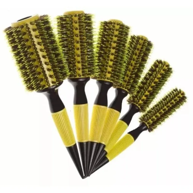 Kit 5 Escovas Profissionais Cabelo Cerdas De Javali Amarelas