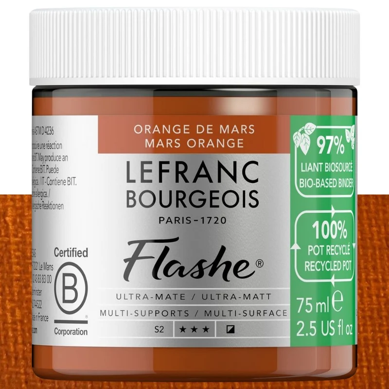 Tinta Vinílica Flashe Biobased Lefranc & Bourgeois 75ml S2 976 Mars Orange