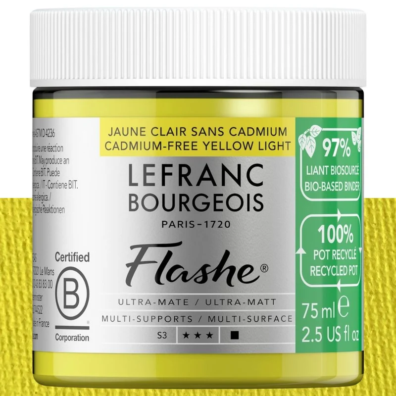Tinta Vinílica Flashe Biobased Lefranc & Bourgeois 75ml S3 889 Cadmium-Free Yellow Light