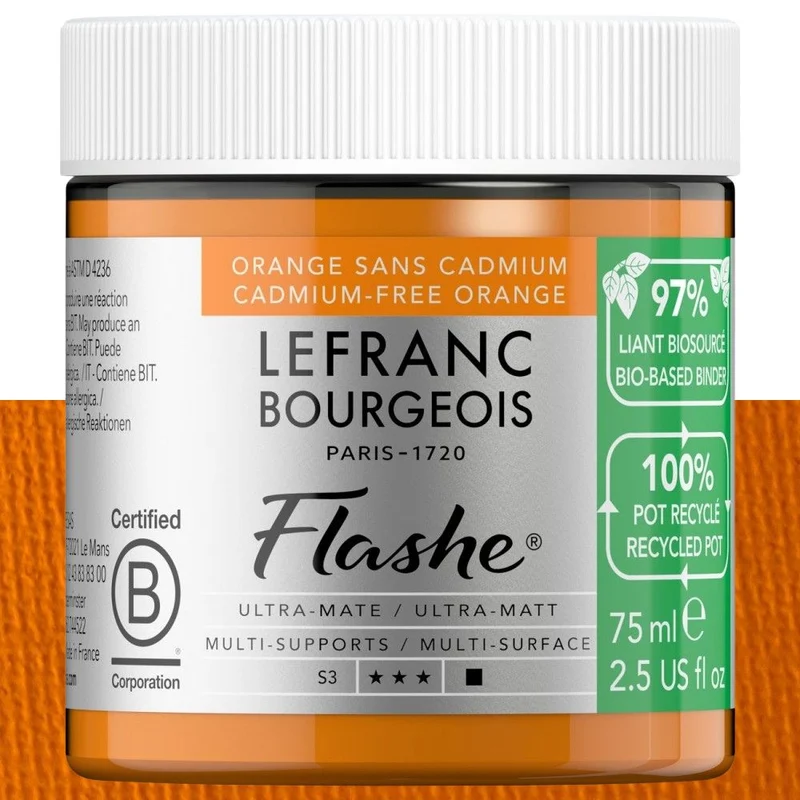 Tinta Vinílica Flashe Biobased Lefranc & Bourgeois 75ml S3 919 Cadmium-Free Orange