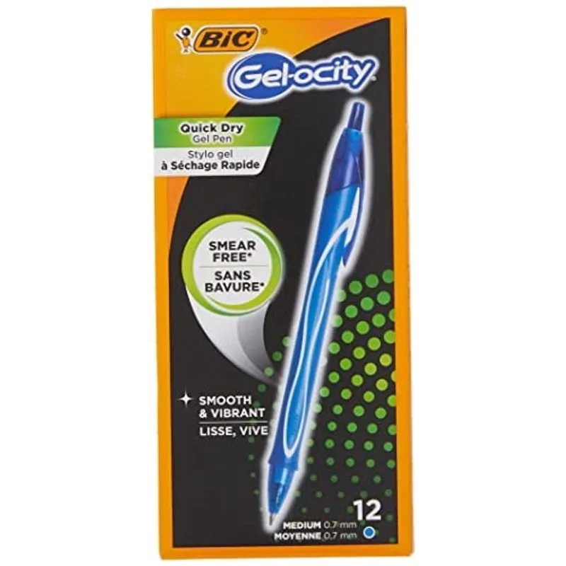 Bic Gel-ocity Quick Dry Blue Gel Pens, Medium Point (0.7mm), 12-Count Pack, Retrátil Gel Canetas com aderência total confortável