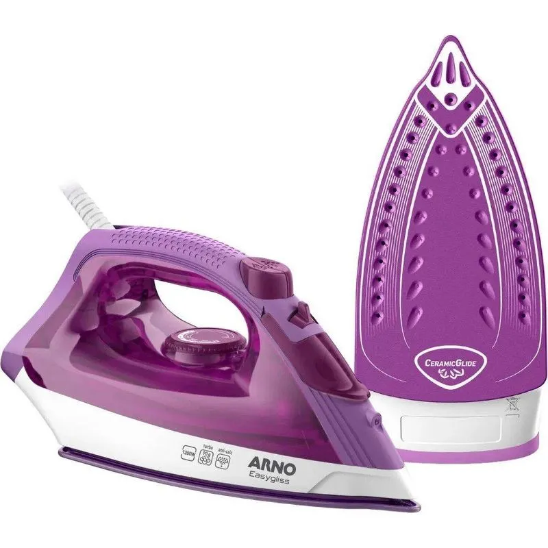 Ferro A Vapor Arno Easygliss Fe01 Base Cerâmica Glide 5 Temperaturas Lilás 110v