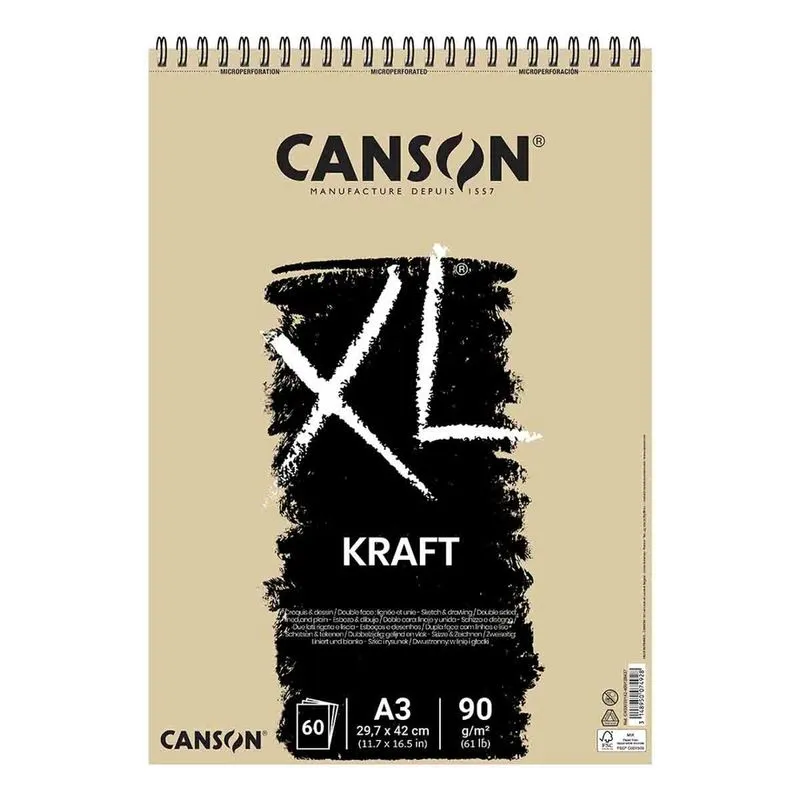 Bloco xl Kraft Canson 90 g/m2 A3 (297x420mm) 60 Folhas