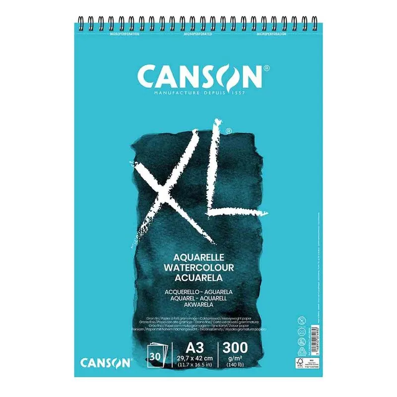 Bloco xl Aquarelle Canson 300 g/m2 A3 (297x420mm) 30 Fls