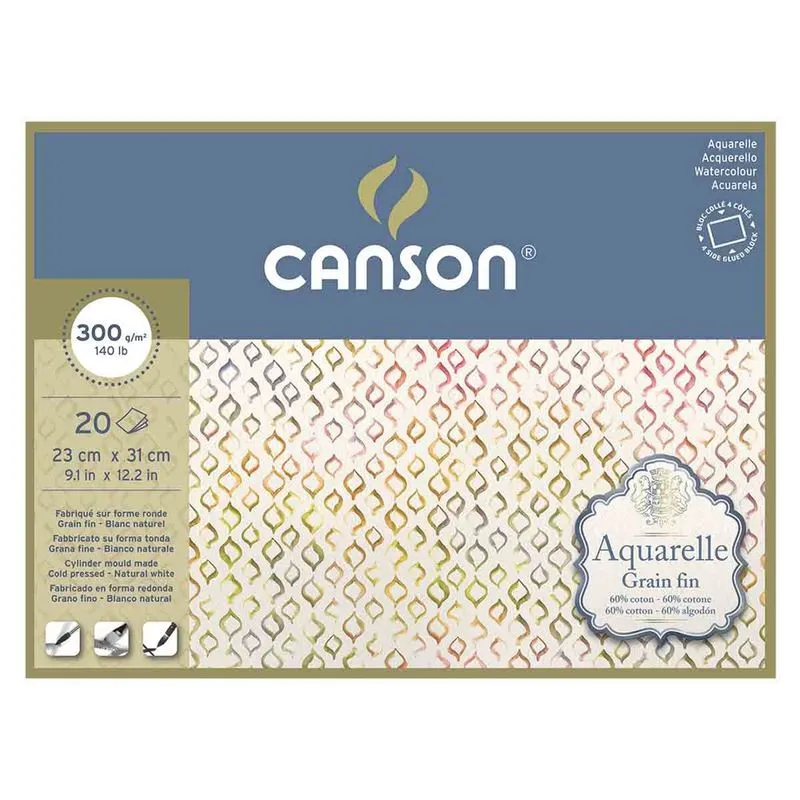 Bloco Aquarelle Grain Fin Canson 300 g/m2 230x310mm 20 F