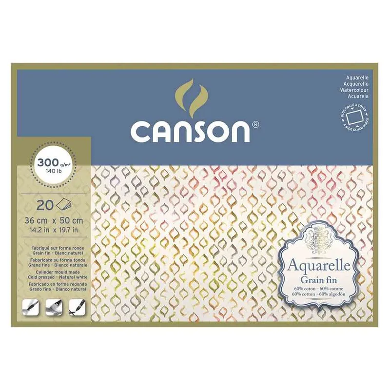 Bloco Aquarelle Grain Fin Canson 300 g/m2 360x500mm 20 F