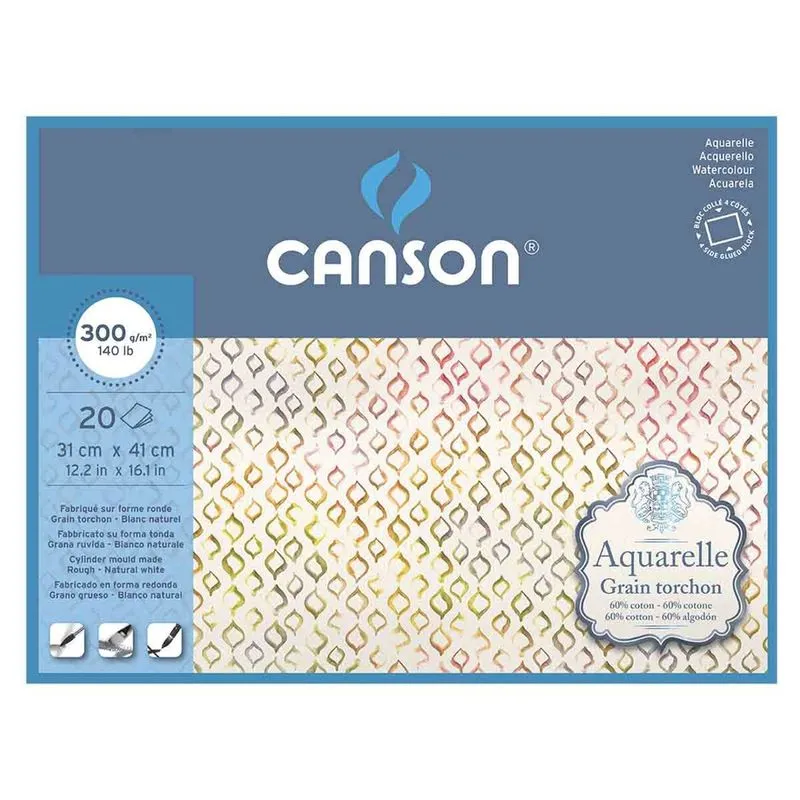 Bloco Aquarelle Grain Torchon Canson 300 g/m2 310x410mm 20 F