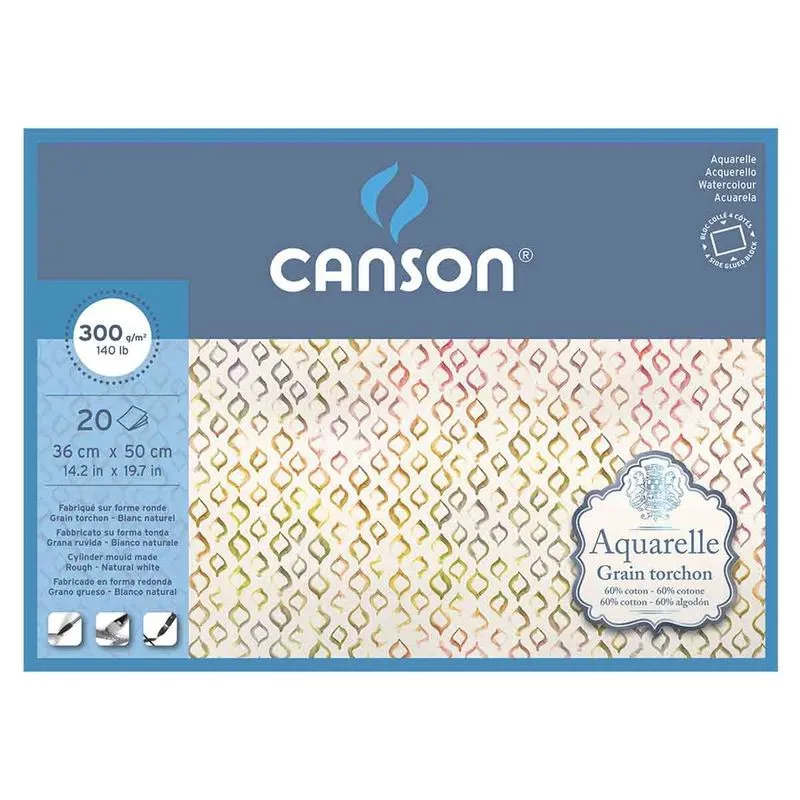 Bloco Aquarelle Grain Torchon Canson 300 g/m2 360x500mm 20 F