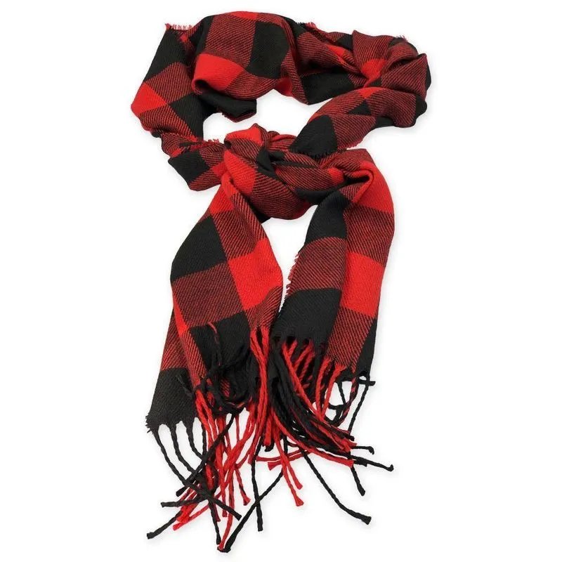 Cachecol Xadrez De Tecido Inverno Vermelho-preto 160x30cm