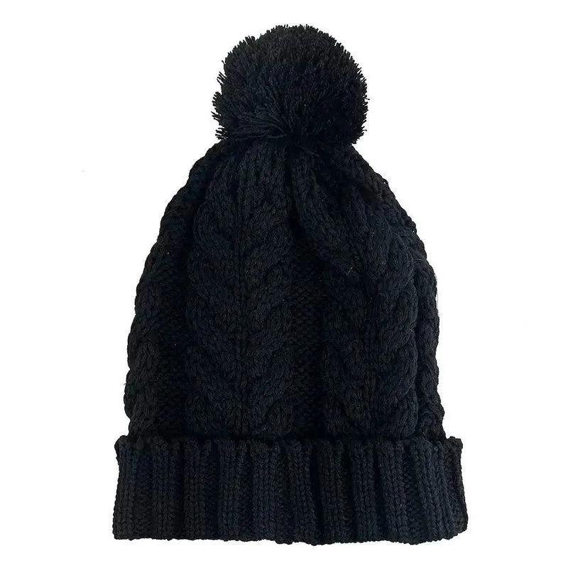 Touca De Frio Preta Gorro Lã Tricô Pompom 22cm X 34cm
