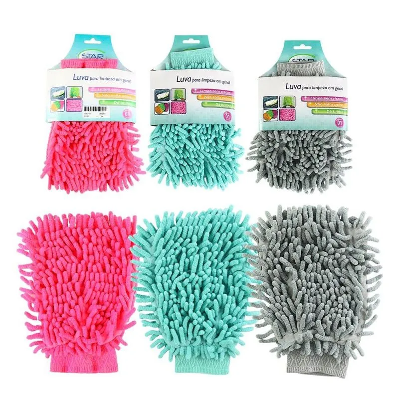 Luva De Limpeza De Microfibra Textura Macia E Absorvente