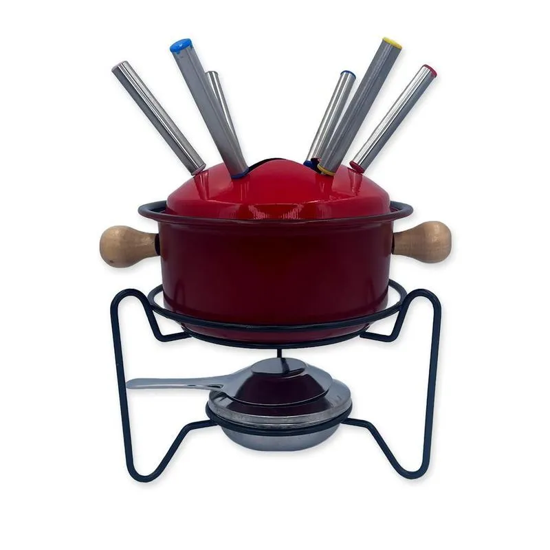 Conjunto Fondue Vermelho Com 10 Peças Carne Chocolate