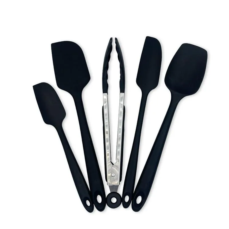 Conjunto De Espátulas + Pegador Em Silicone Preto 05 Peças