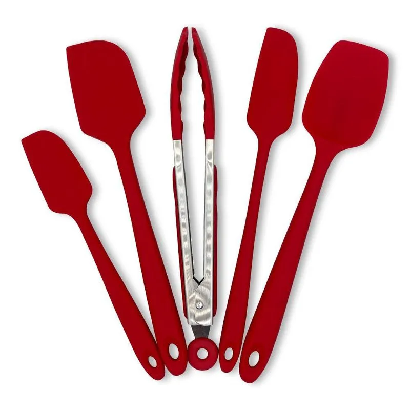 Kit Com 04 Espátulas + 01 Pegador Silicone Vermelho 05 Pçs