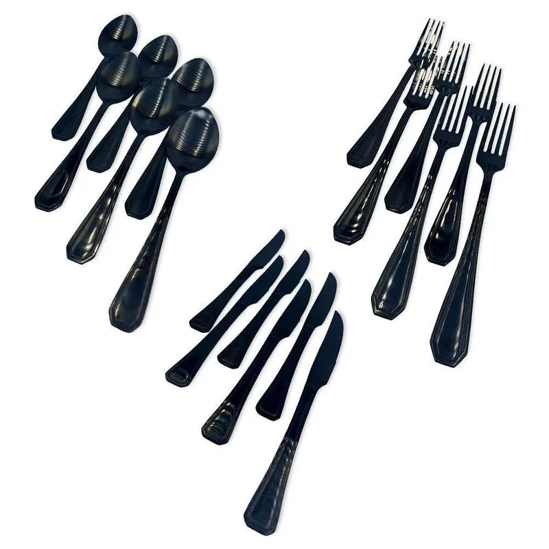 Conjunto Com 24 Peças Faqueiro Aço Inox Preto Premium