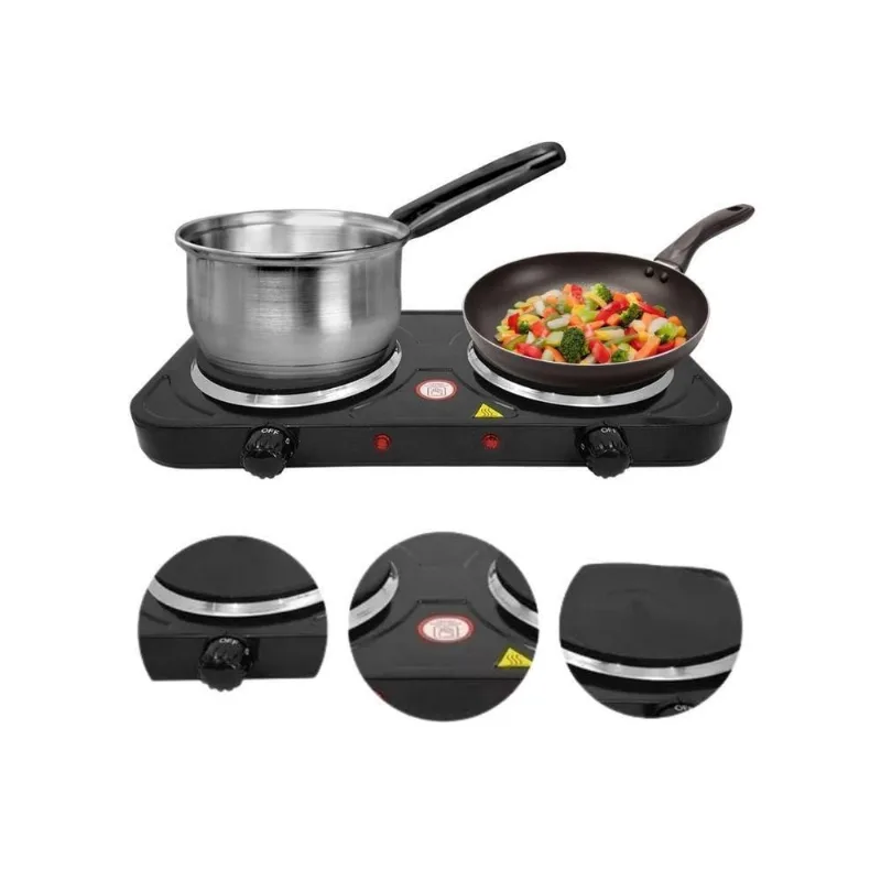 Fogão Elétrico Portátil 110V Preto Cooktop 2 Bocas 2000W