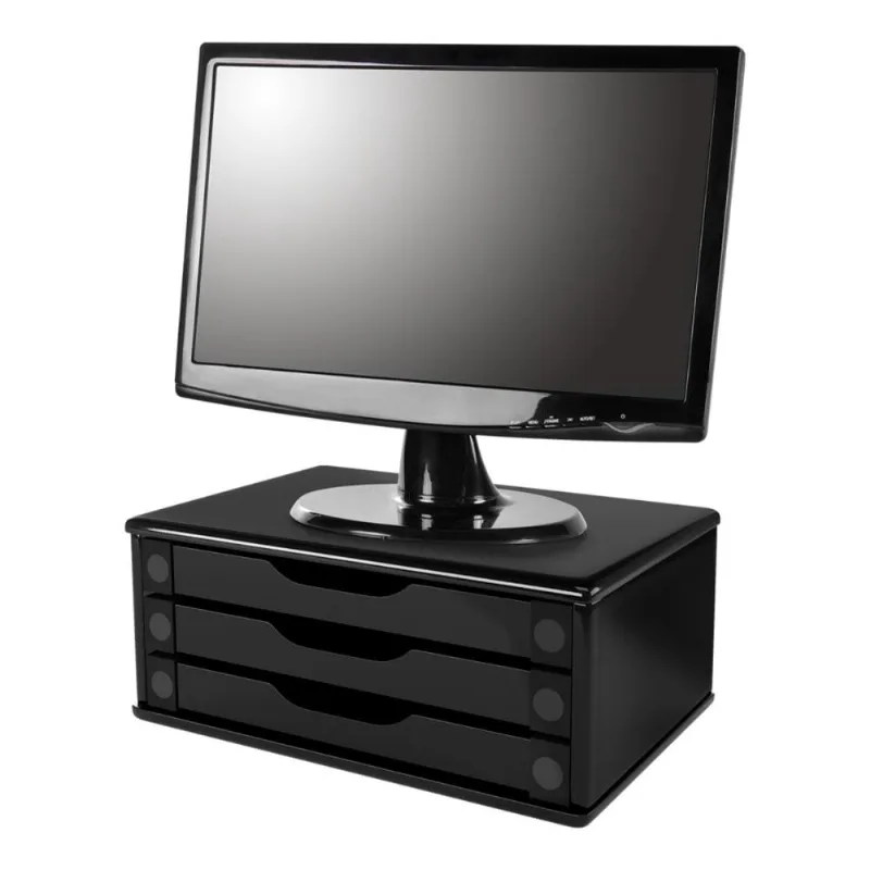 Suporte Preto para Monitor com 03 Gavetas Apoio Ergonômico de Madeira de Alta Qualidade Organização para Escritórios
