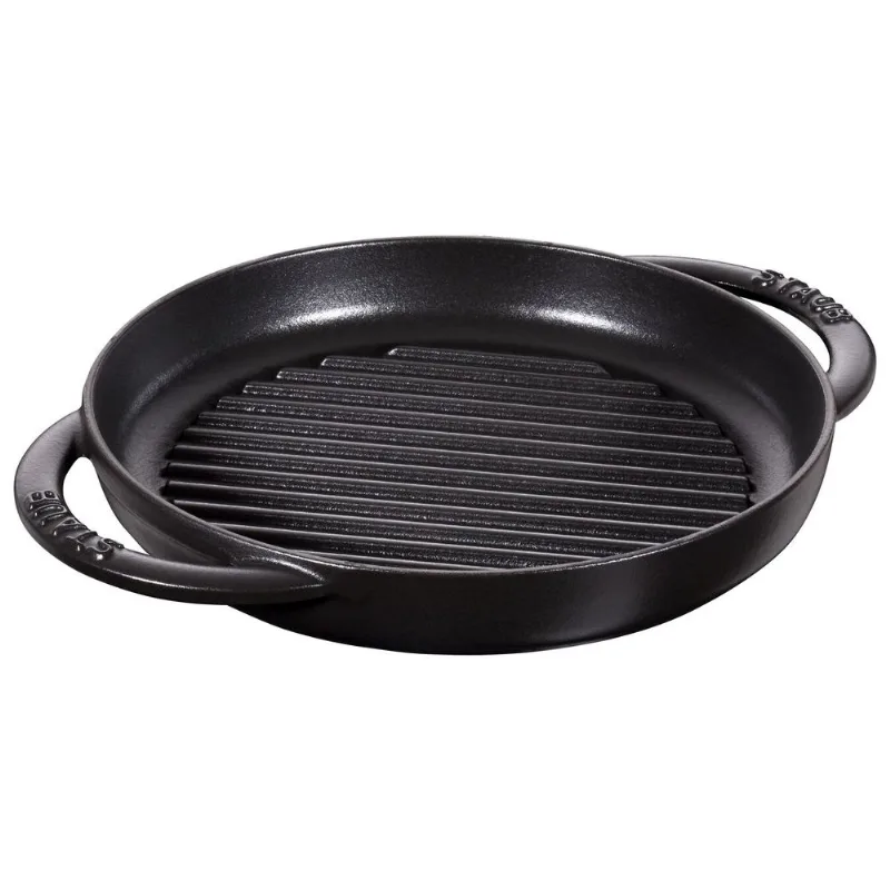 Grelha Redonda com Alça, 22cm, Preta, Ferro Fundido