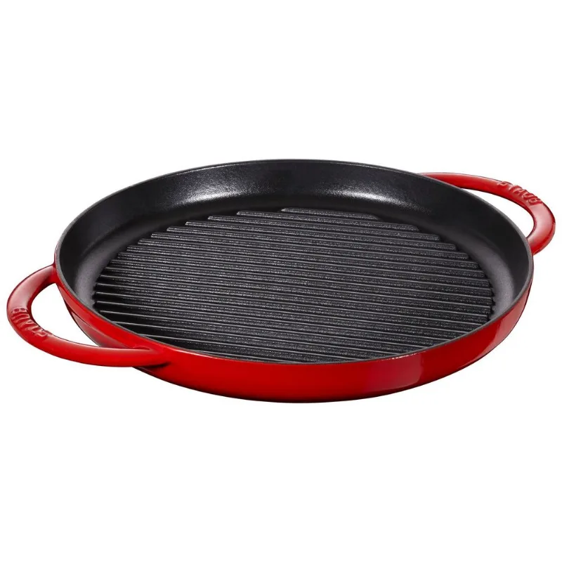 Grelha Redonda com Alça, 30cm, Cereja, Ferro Fundido