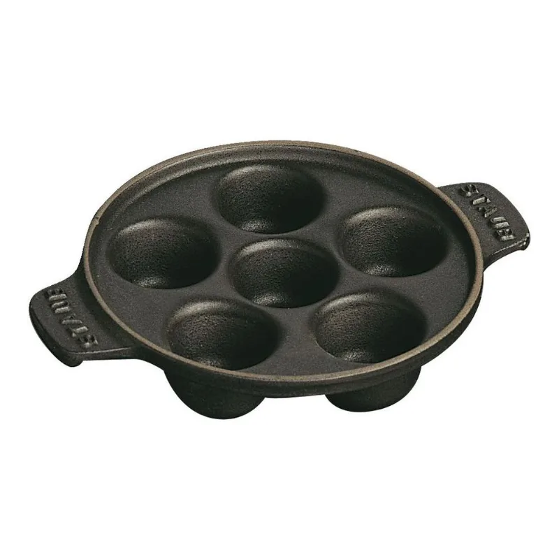 Caçarola para Escargot com 6 Buracos, 14cm, Preta, Ferro Fundido