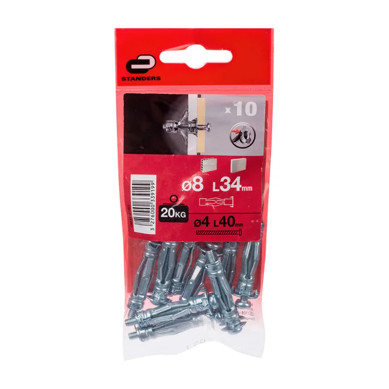 Tornillo + Tarugo 8x34mm x 10 unidades Standers