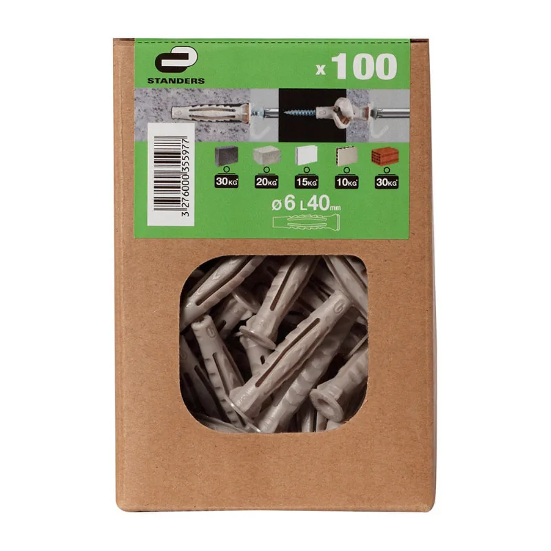 Tarugo Nylon 6x40mm Standers Juego de 100 Unidades