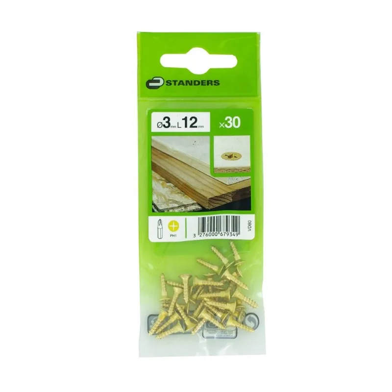 Tornillo Madera Cs Ph Laton 3x12 30 unidades Standers