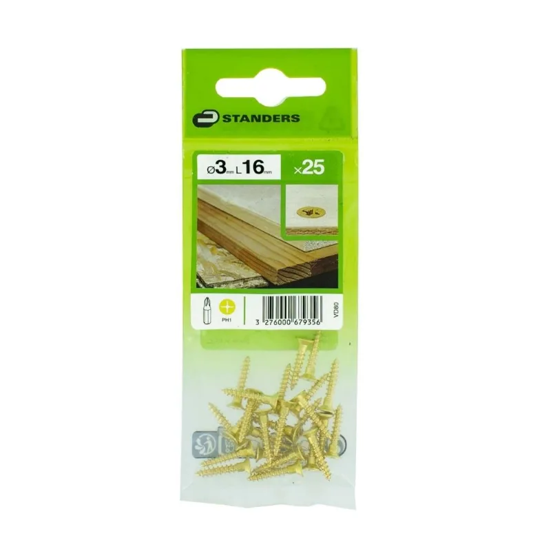 Tornillo Madera Cs Ph Laton 3x16 25 unidades Standers