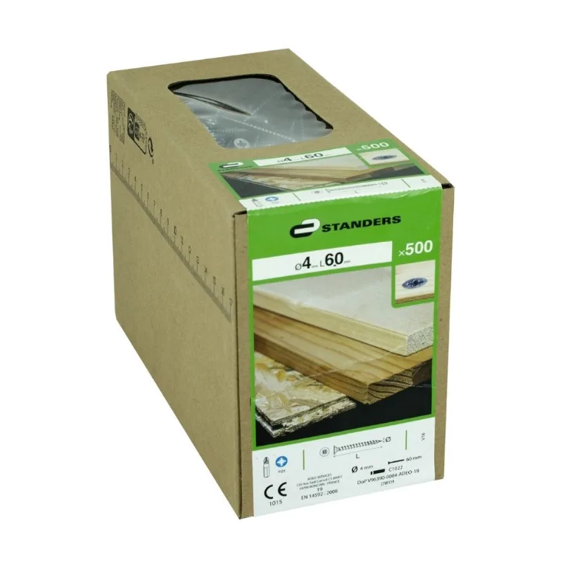 Tornillo Pz Avellanado Zinc 4x60mm para madera 500 unidades Standers