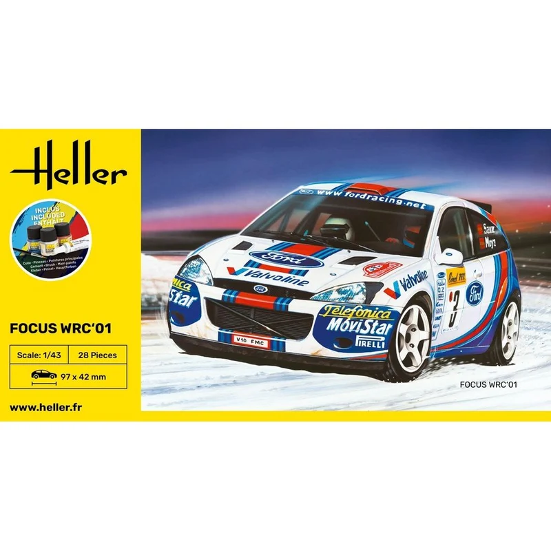 HELLER 1/43 STARTER KIT Ford Focus WRC'01 Includes: cement, brush and main paints