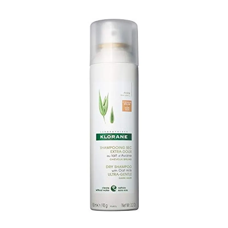 Shampoo Seco Klorane com Leite de Aveia, Para Cabelos Escuros, Tonalidade Natural, Todos os Tipos de Cabelo, Sem Paraben & Sulfato, 3,2 oz.