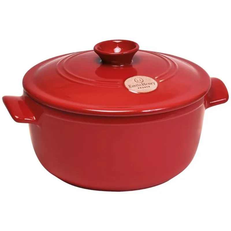 Caçarola Emile Henry de Cerâmica com Tampa 26cm 4L Vermelha
