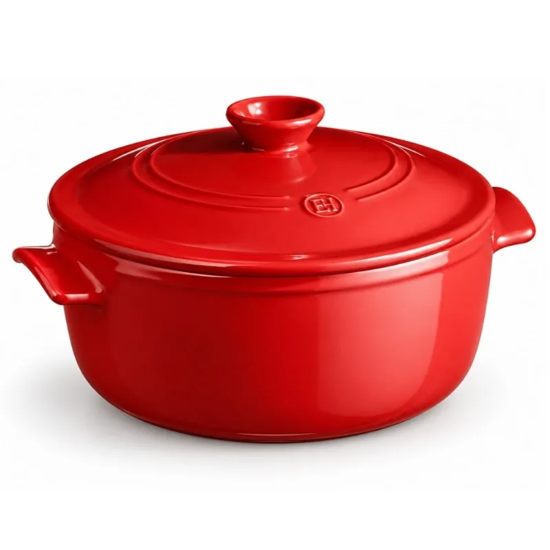CAÇAROLA REDONDA EMILE HENRY 28CM COM TAMPA EM CERÂMICA VERMELHO 33454553