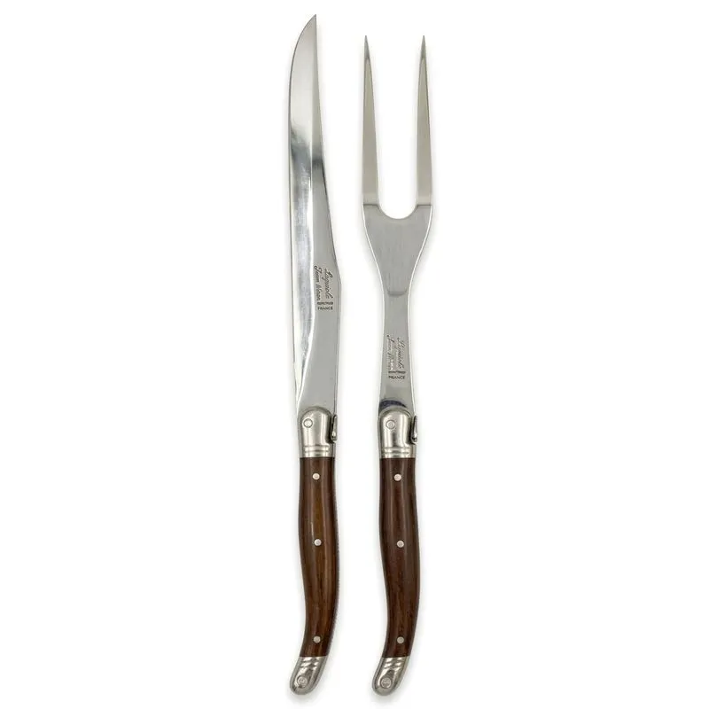 Kit Churrasco Garfo e Faca em Inox Marrom 2 Peças Laguiole