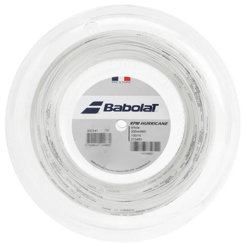 Corda Babolat RPM Hurricane 16L 1.30mm Branca - Rolo Com 200 Metros