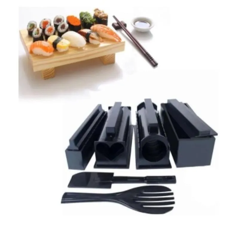 Kit De Sushi Faz Em Casa Cortador Molde Rolete 11pecas Preto