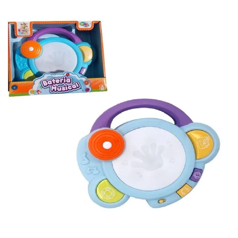 Bateria Musical Do Bebe Educativo Som E Luz Com Alca Recreativo Raciocinio Logico Azul