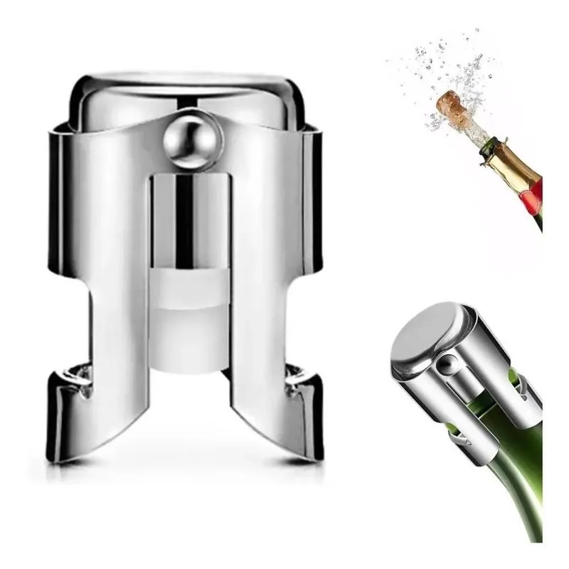 Rolha Champanhe Para Garrafa De Vidro Inox Luxo Tampa Pressao Vacuo Multiuso Vinho Champanhe