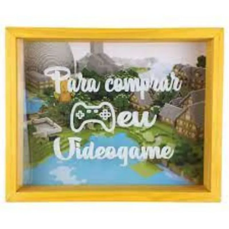 Cofre Infantil Quadro Decorativo Frase Para Comprar Meu Videogame Em Madeira Com Fundo Removivel