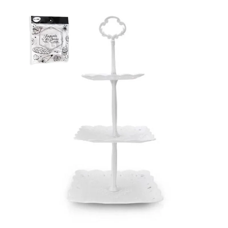 Prato Triplo Porta Doces Cupcake Brigadeiro Bolinho Baleiro 3 Andares Luxo