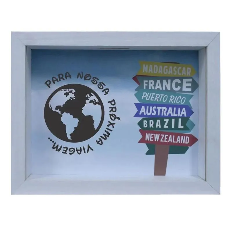 Quadro Porta Dinheiro Cofre Para Nossa Proxima Viagem Madeira Vidro Rustico Varanda Sala Decorativo
