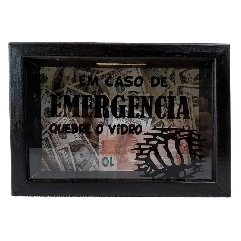 Quadro Cofre Porta Dinheiro Em Caso De Emergencia Quebre Madeira Vidro Rustico Varanda Sala Decorativo