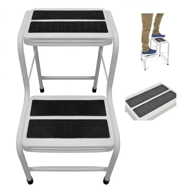 Banqueta Dobravel 2 Degraus Escada Domestica Multiuso Cozinha Quarto Lavanderia Banco Reforçado