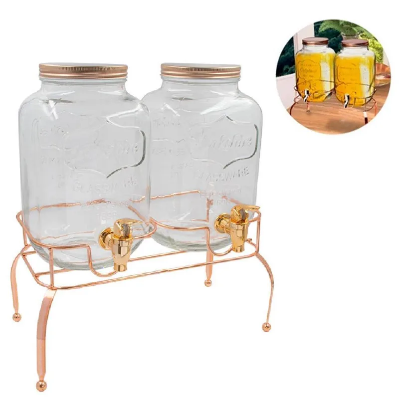 Suqueira Dupla Dispenser De Bebidas Agua Refrigerante Casamento Festas Eventos 4l Rose Gold