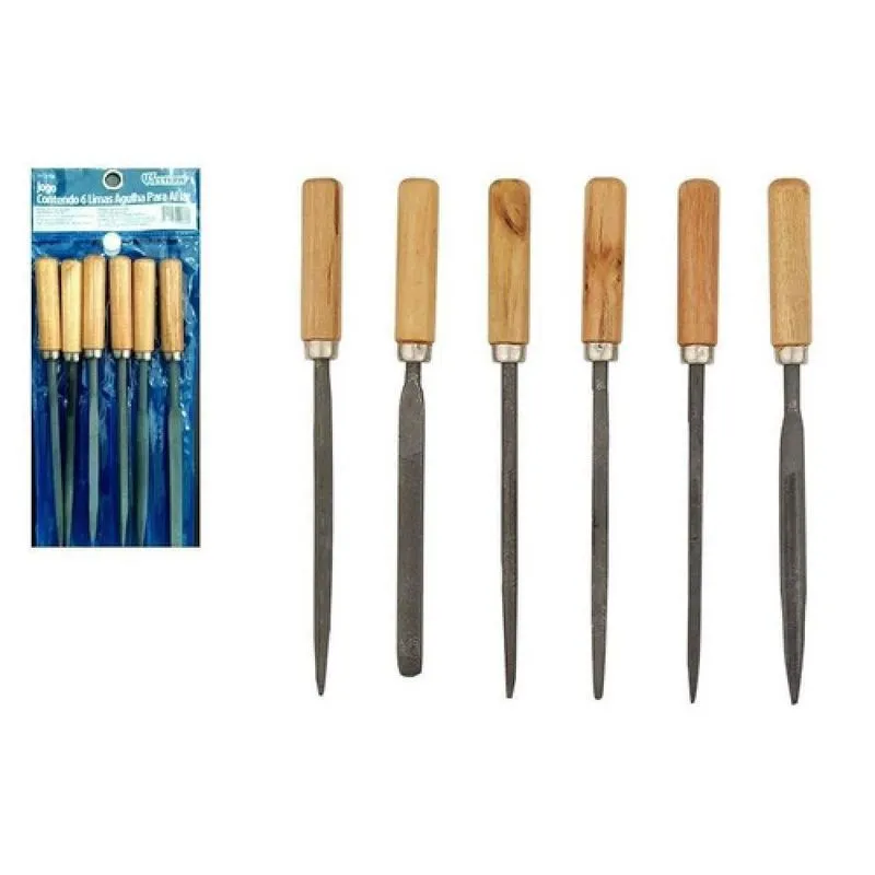 Jogo Lima Agulha Multiuso Kit Com 6 Cabo Madeira Afiar Redonda Triangular