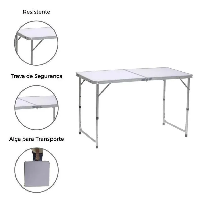 Mesa Dobravel Portatil Em Aluminio 80x60 Vira Maleta Pesca Festa Camping Praia