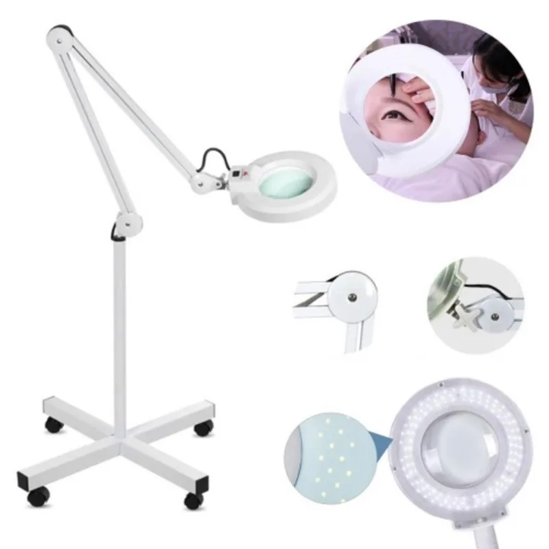 Lupa Luminaria Com Tripe Articulavel Rodinhas Aumento 10x E 120 Leds Bivolt